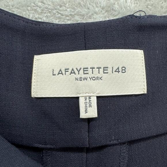 Lafayette148 Pants Women 8 Navy Blue Wool High Rise Tapered Leg Pleated Pockets - Picture 2 of 16